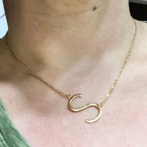 14k gold over rhodium initial S necklace